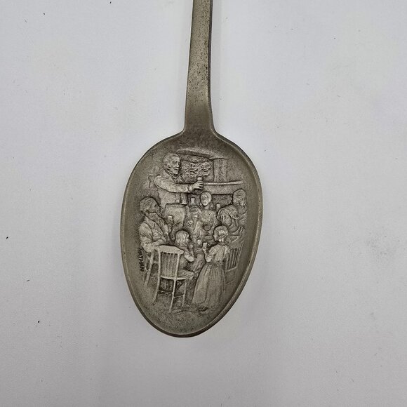 Antique Pewter Collectible Spoon Embossed Scene & Figurine Handle Unique Detail - Picture 5 of 6